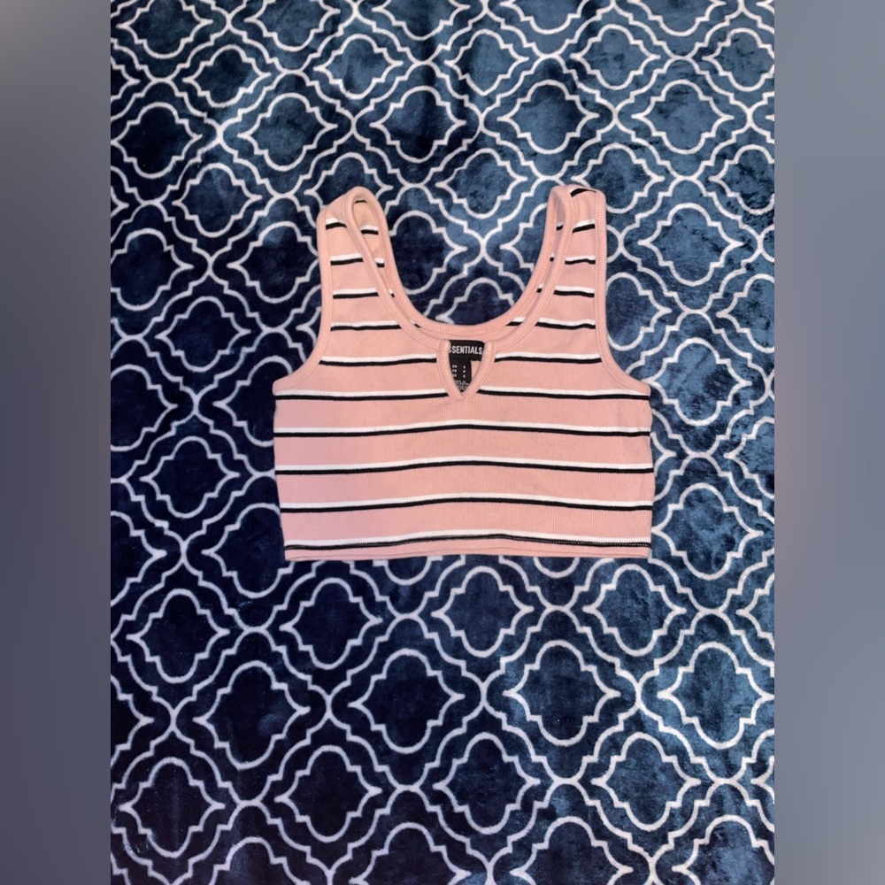 Pink, white & black striped crop top